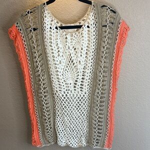 Chico's Boho Crochet Floral Knit Festival Open Knit Sweater/ Size 3/ XL